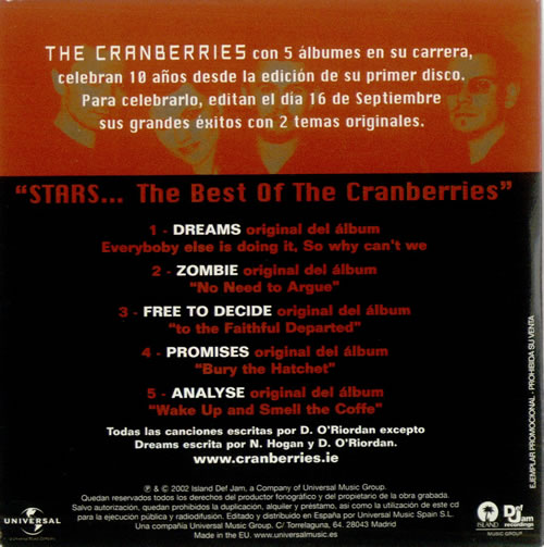 The Cranberries Stars...The Best Of The Cranberries Spanish Promo CD