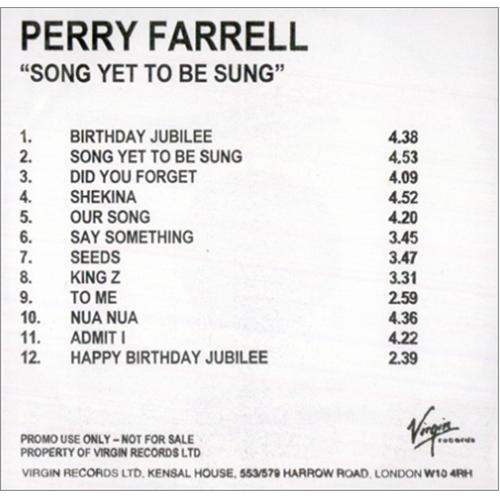 Click to view product details and reviews for Perry Farrell Song Yet To Be Sung 2001 Uk Cd R Acetate Cd Acetate.