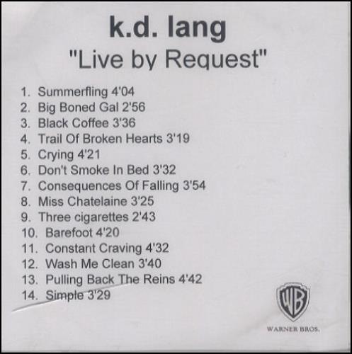 Click to view product details and reviews for Kd Lang Live By Request 2001 Usa Cd R Acetate Cdr Acetate. Click to view product details and reviews for Kd Lang Live By Request 2001 Usa Cd R Acetate Cdr Acetate.