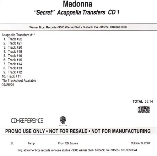 Click to view product details and reviews for Madonna Secret Acappella Transfers Cd1 2001 Usa Cd R Acetate Cd R.