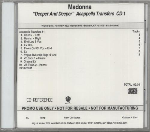 Click to view product details and reviews for Madonna Deeper And Deeper Acappella Transfers Cd1 2001 Usa Cd R Acetate Cd R.