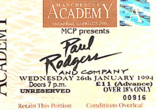 Click to view product details and reviews for Paul Rodgers Manchester Academy 1994 Uk Concert Ticket.