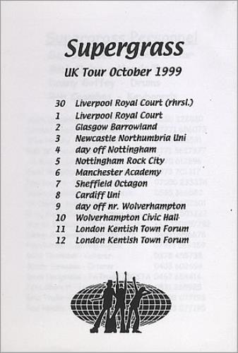 Click to view product details and reviews for Supergrass Uk Tour October 1999 1999 Uk Itinerary Tour Itinerary.