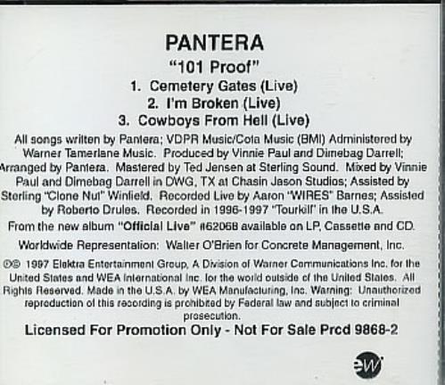 Click to view product details and reviews for Pantera 101 Proof 1997 Usa Cd Single Prcd 9868 2.
