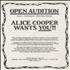 Alice Cooper Open Audition handbill US COOHBOP401711