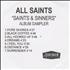 All Saints Saints & Sinners Sampler CD-R acetate UK ASACRSA179863