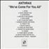 Anthrax We've Come For You All CD-R acetate US ANXCRWE246244