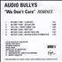 Audio Bullys We Don't Care CD-R acetate UK AUBCRWE373182