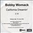 Bobby Womack California Dreamin' CD-R acetate UK YBBCRCA290391