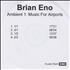 Brian Eno Ambient 1: Music For Airports CD-R acetate UK ENOCRAM305397