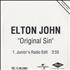 Elton John Original Sin CD-R acetate European JOHCROR497968