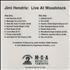 Jimi Hendrix Live At Woodstock CD-R acetate US HENCRLI162115