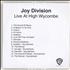 Joy Division Live At High Wycombe CD-R acetate UK JOYCRLI692208