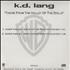 K.D. Lang Theme From The Valley Of The Dolls CD-R acetate US KDLCRTH193986