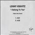 Lenny Kravitz I Belong To You CD-R acetate US KVZCRIB181378