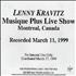 Lenny Kravitz Musiqu Plus Live Show Montreal Canada CD-R acetate US KVZCRMU155467