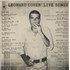 Leonard Cohen Live Songs vinyl LP UK