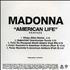 Madonna American Life - Remixes (1st issue) CD-R acetate US MADCRAM249169
