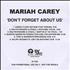 Mariah Carey Don't Forget About Us CD-R acetate UK CRYCRDO369992
