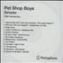 Pet Shop Boys Sampler CD-R acetate UK PSBCRSA582993