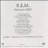 REM Advance 2001 CD album US REMCDAD184275