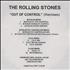 The Rolling Stones Out Of Control - Remixes CD-R acetate UK ROLCROU375335
