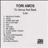 Tori Amos To Venus And Back Live CD-R acetate UK TORCRTO175914