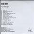 UB40 Cover Up CD-R acetate UK UB4CRCO199233