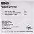 UB40 Light My Fire CD-R acetate UK UB4CRLI169505