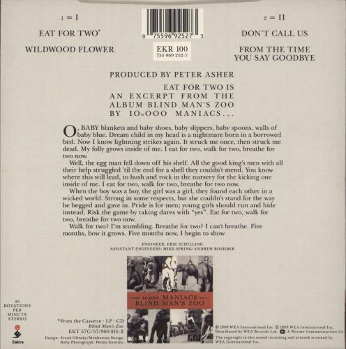 10,000 Maniacs Eat For Two 7" vinyl single (7 inch record / 45) UK 10007EA54316