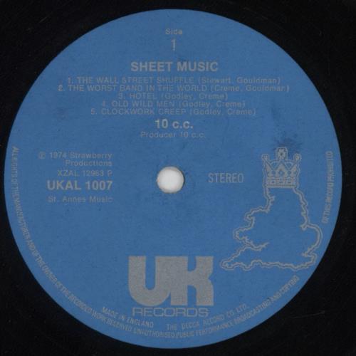 10cc Sheet Music - Two Song Hype Sticker vinyl LP album (LP record) UK 10CLPSH761336