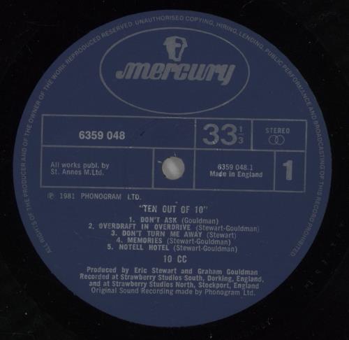 10cc Ten Out Of 10 vinyl LP album (LP record) UK 10CLPTE186398