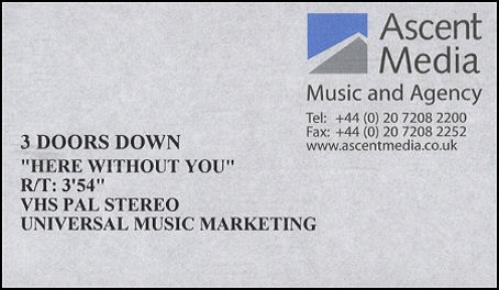 3 Doors Down Here Without You video (VHS or PAL or NTSC) UK 3DDVIHE282583