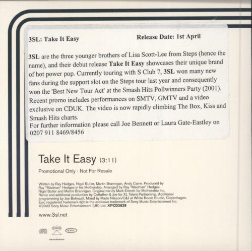 3SL Take It Easy CD single (CD5 / 5") UK 3SLC5TA214031