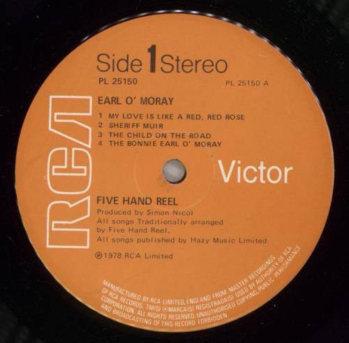 5 Hand Reel Earl O'Moray vinyl LP album (LP record) UK 5HRLPEA304174