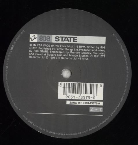 808 State In Yer Face 12" vinyl single (12 inch record / Maxi-single) UK 80812IN49807