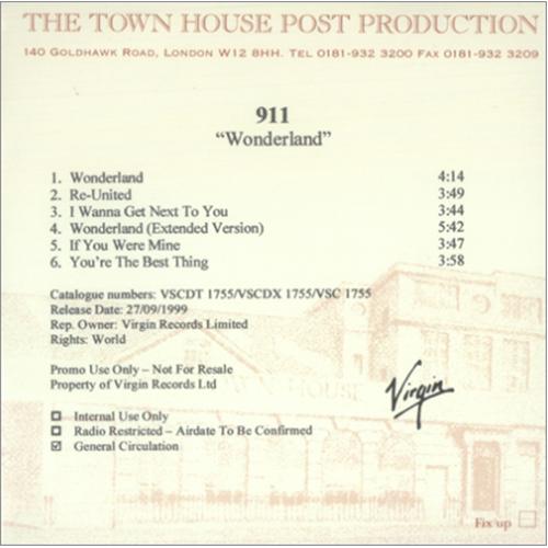911 Wonderland CD-R acetate UK 911CRWO143958