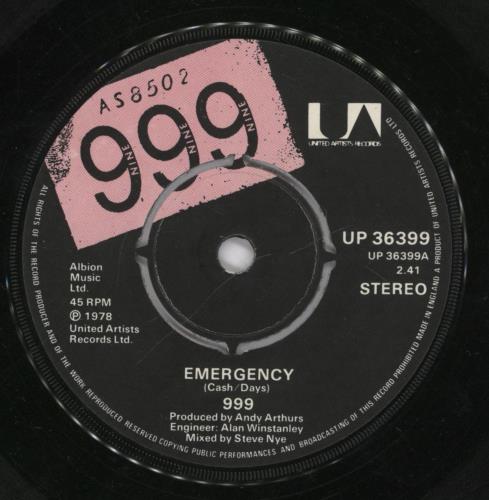 999 Emergency - P/S 7" vinyl single (7 inch record / 45) UK 99907EM336170