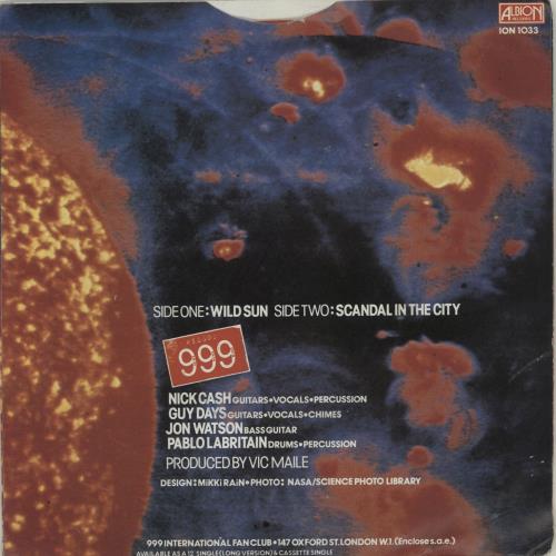 999 Wild Sun - Red Vinyl 7" vinyl single (7 inch record / 45) UK 99907WI679840