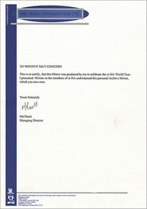 A-Ha 1986/87 World Tour Commemorative Mirror memorabilia UK AHAMMWO436559