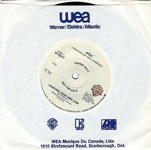 A-Ha Hunting High And Low 7" vinyl single (7 inch record / 45) Canadian AHA07HU13510