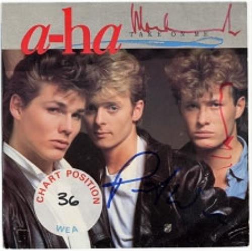 A-Ha Take On Me - autographed 7" vinyl single (7 inch record / 45) UK AHA07TA172686