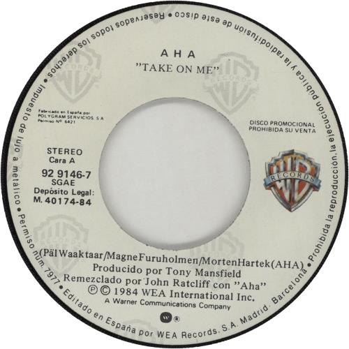A-Ha Take On Me 7" vinyl single (7 inch record / 45) Spanish AHA07TA662540