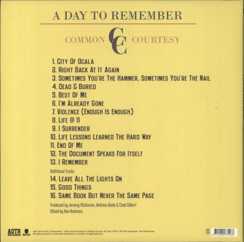A Day To Remember Common Courtesy - Yellow In Clear Vinyl 2-LP vinyl record set (Double LP Album) US O702LCO834447