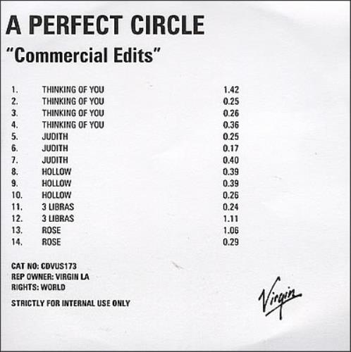 A Perfect Circle Commercial Edits CD-R acetate UK PFCCRCO373089