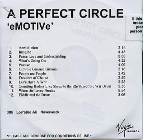 A Perfect Circle eMOTIVe CD-R acetate US PFCCREM309594