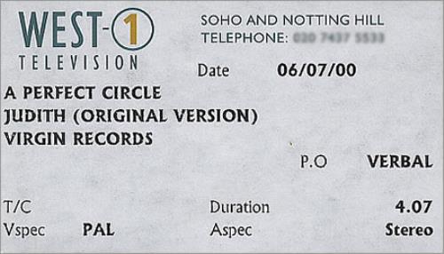 A Perfect Circle Judith (Original)/Final Version video (VHS or PAL or NTSC) UK PFCVIJU159042
