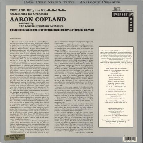 Aaron Copland Billy The Kid (Suite From Ballet) / Statements For Orchestra - 180gm vinyl LP album (LP record) US APJLPBI851603