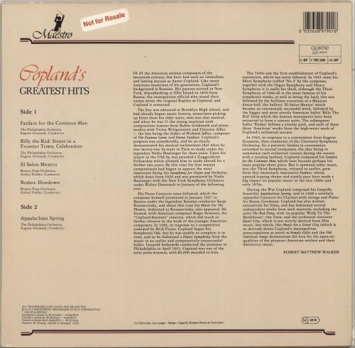 Aaron Copland Copland's Greatest Hits vinyl LP album (LP record) German APJLPCO700730