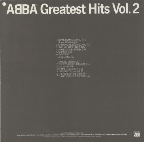 Abba Greatest Hits Vol. 2 vinyl LP album (LP record) Canadian ABBLPGR745800